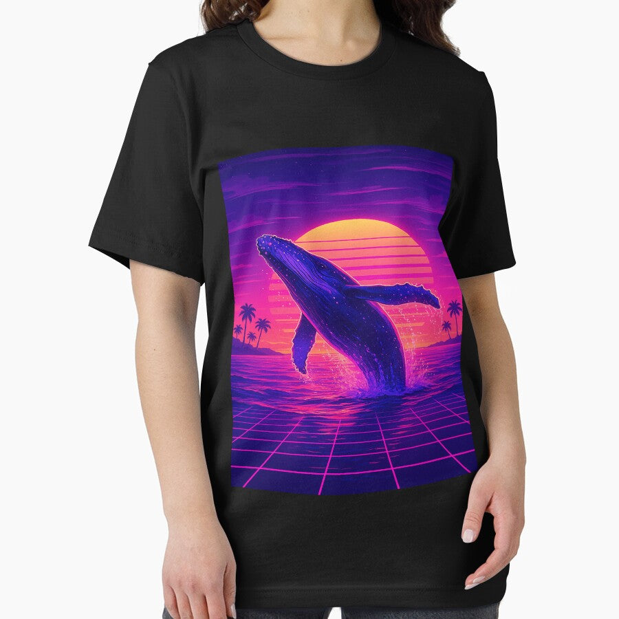 Neon Whale Breach – Vaporwave Sunset by alw951