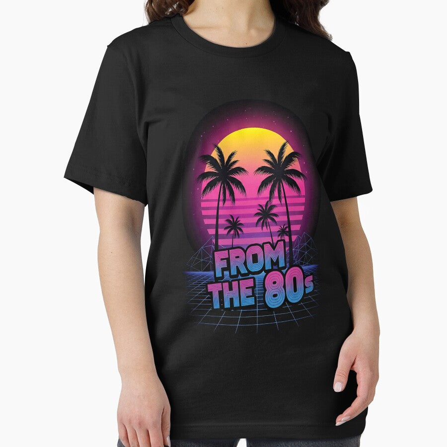 Retro Synthwave Sunset Palm Trees Design by Dhakagallere