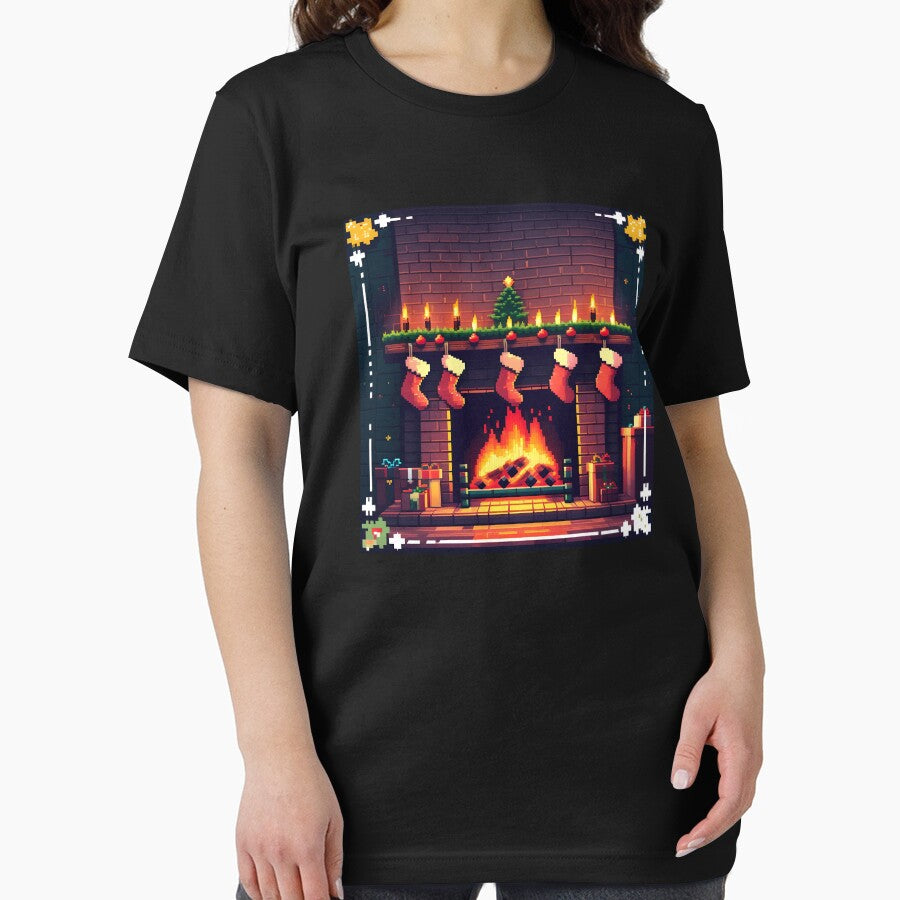 Cute Pixel Christmas Fireplace with Warm Glow and Stockings by BankMano