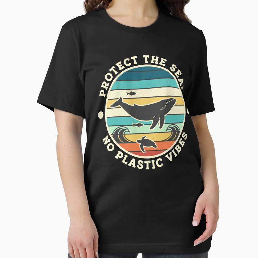 Protect the Seas No Plastic Vibes | Retro Earth Day Ocean Awareness by Axivra