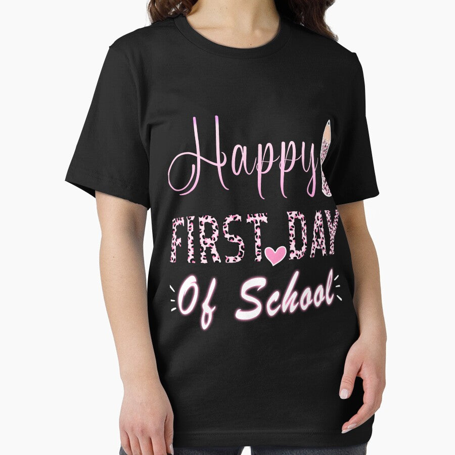 Happy First day Back To School Pink Leopard First Day of School for girls by MediTees