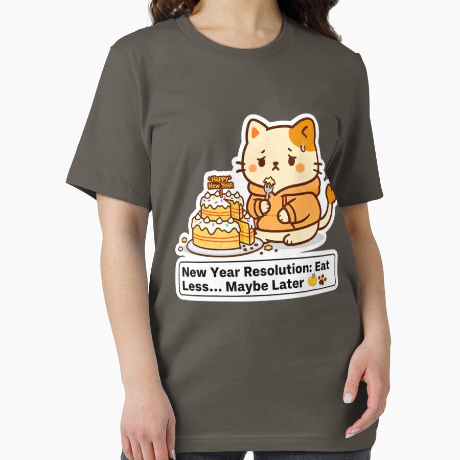 Funny Kawaii Cat New Year Resolution - Eat Less Maybe Later Sticker by MT-Hub | Art for Every Soul