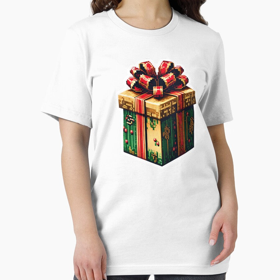 Cute Pixel Christmas Gift Box with Gold Ribbon by BankMano