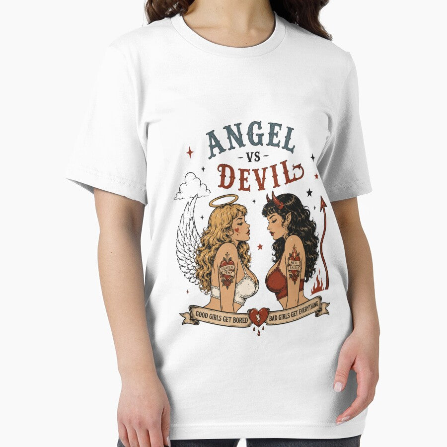 Angel vs Devil Vintage Tattoo – Good Girls Get Bored Bad Girls Get Everything by Region