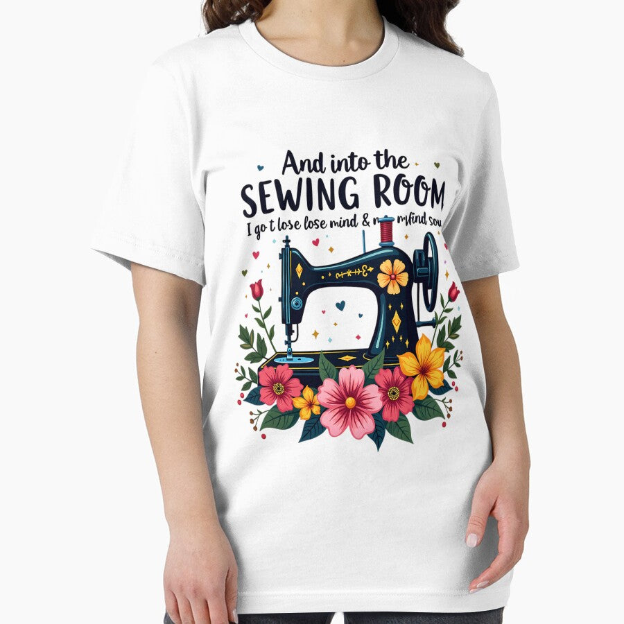 The sewing machine is in the center of the image and is surrounded by colorful flowers, leaves, and needles by vamskul