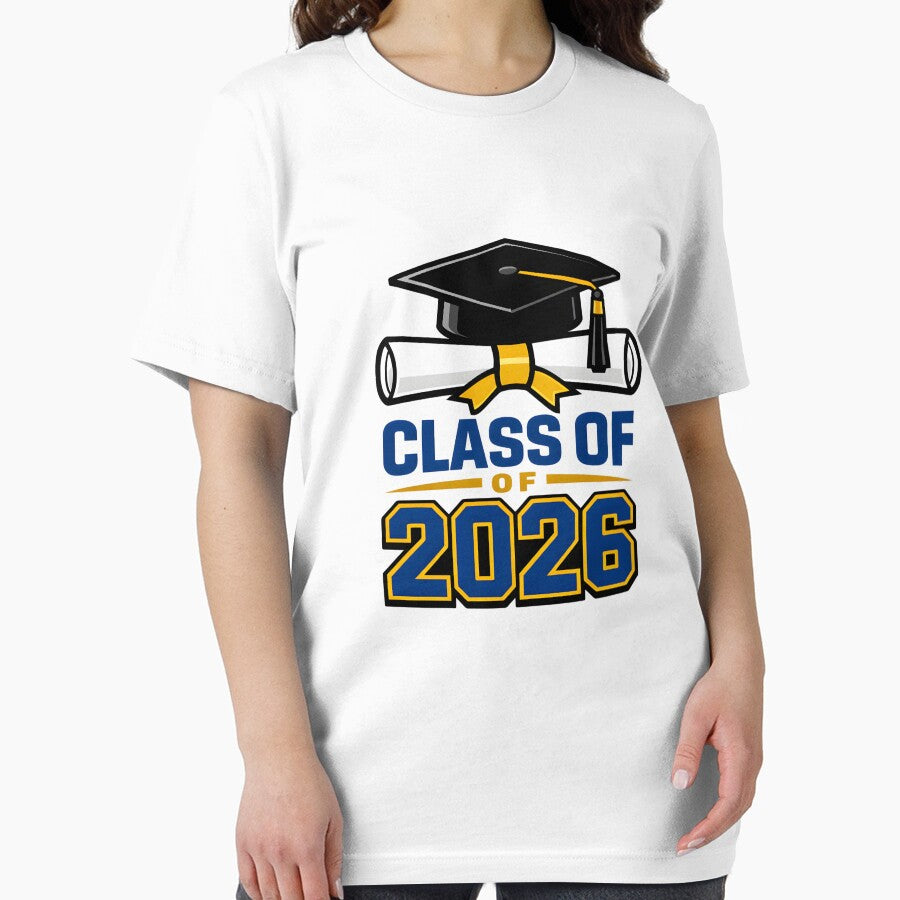 Class of 2026 Graduation T-Shirt – Cap & Diploma Blue Gold Senior Design by FestivityFinds