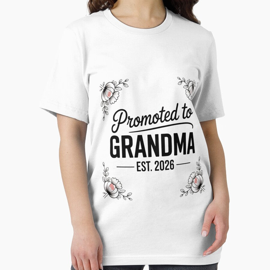 Promoted to Grandma Est. 2026 New Grandma Gift Baby Announcement T-Shirt by podlook