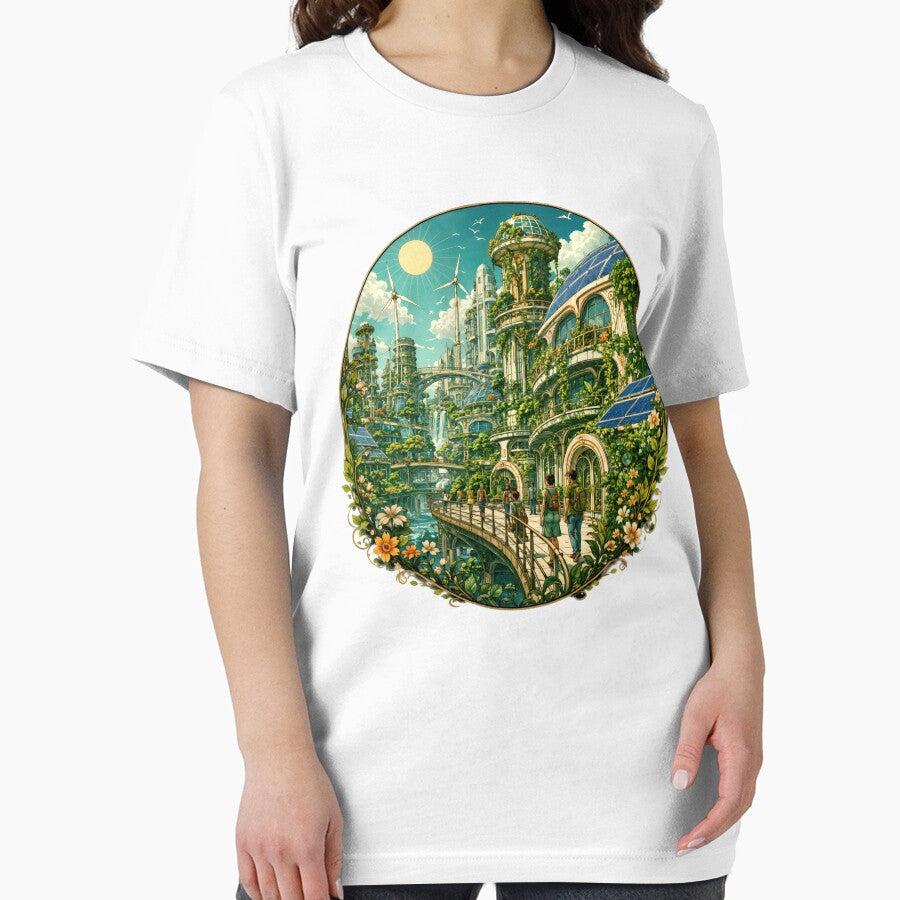 Sticker - Decal - T-shirt: Green Utopia — Solarpunk City of the Future in Full Bloom by ForeverPrintsOK