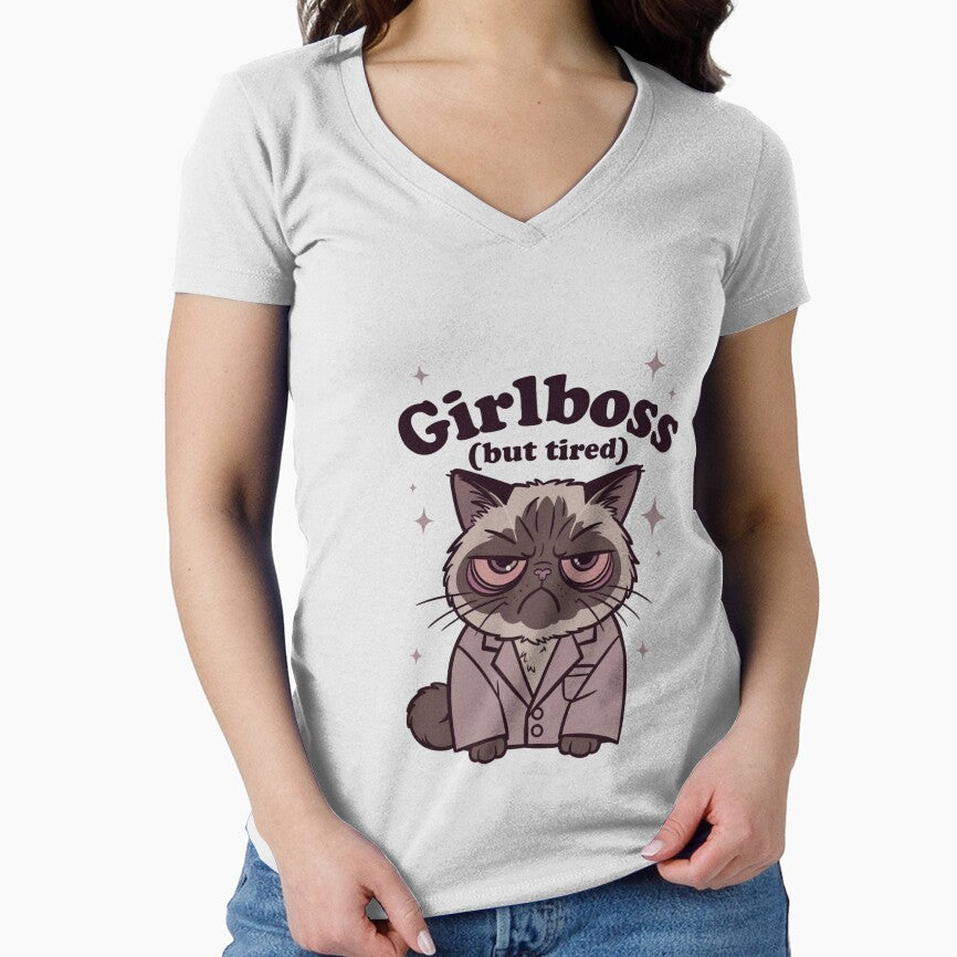 Girlboss But Tired Funny Cat Feminist International Womens Day Gift by GrumpySableye