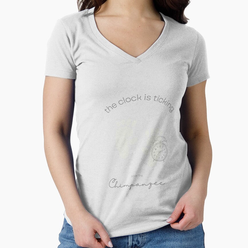 Save The Chimpanzee The Clock is Ticking Fitted V-neck T-shirt by MagicWolfStar