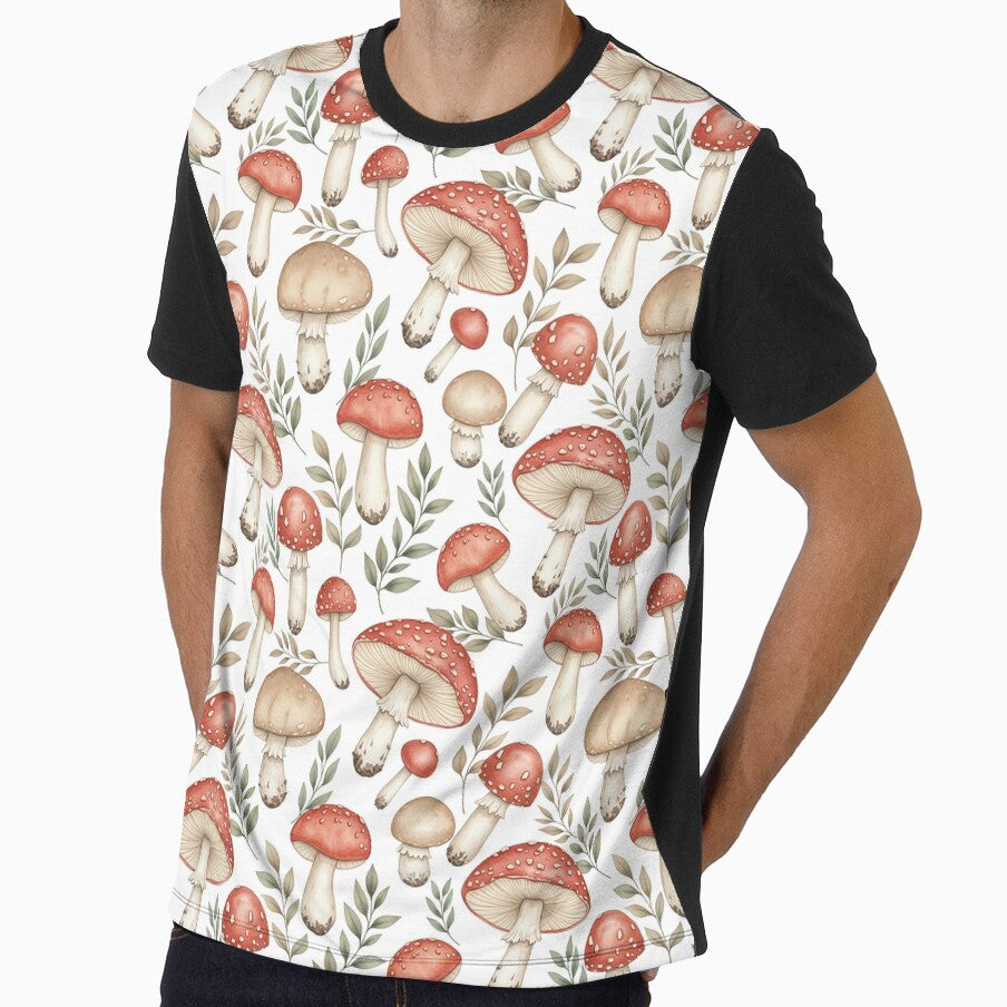 Cottagecore Mushroom Pattern, Watercolor Amanita Botanical Print, Woodland Fairycore Design by Nyx Creates