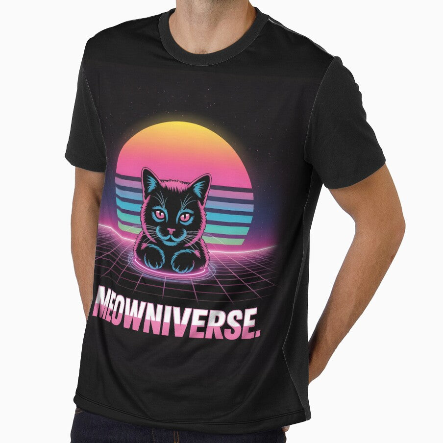Meowniverse – Floating Cyber Cat Vaporwave Art by DigitalDream11
