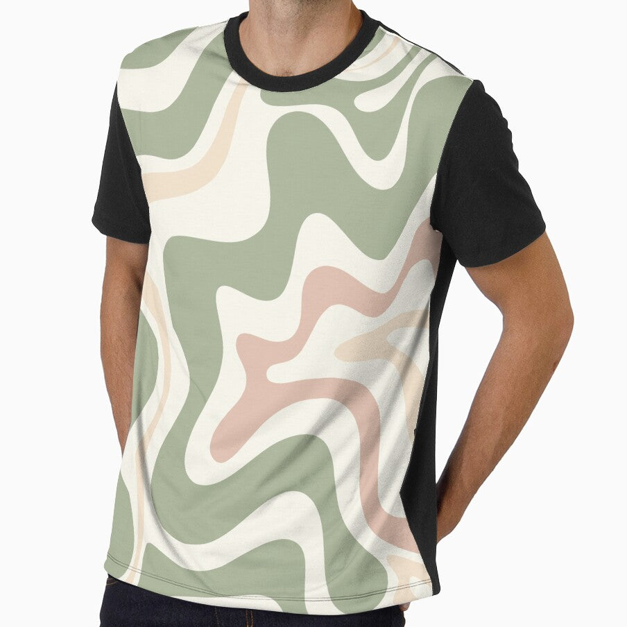 Retro Liquid Swirl Abstract Pattern Sage Green Blush Cream by kierkegaard