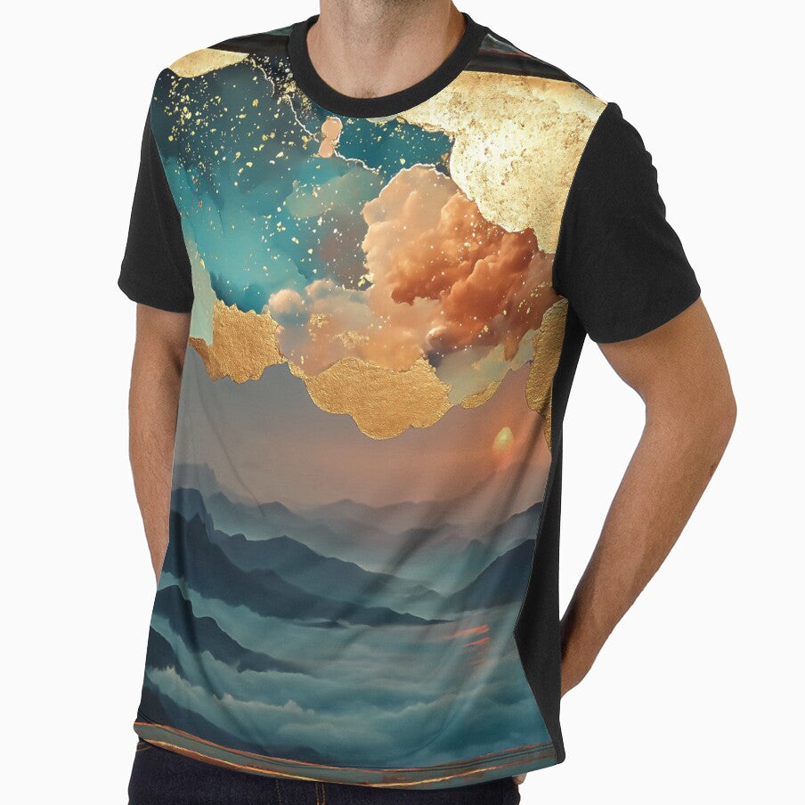 Cosmic Mountain Window – Dreamcore Horizon in Gold by SteadyRolling