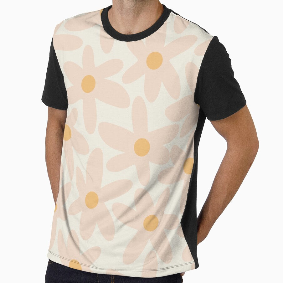 Daisy Time Retro Floral Pattern Pale Blush Pink and Mustard by kierkegaard
