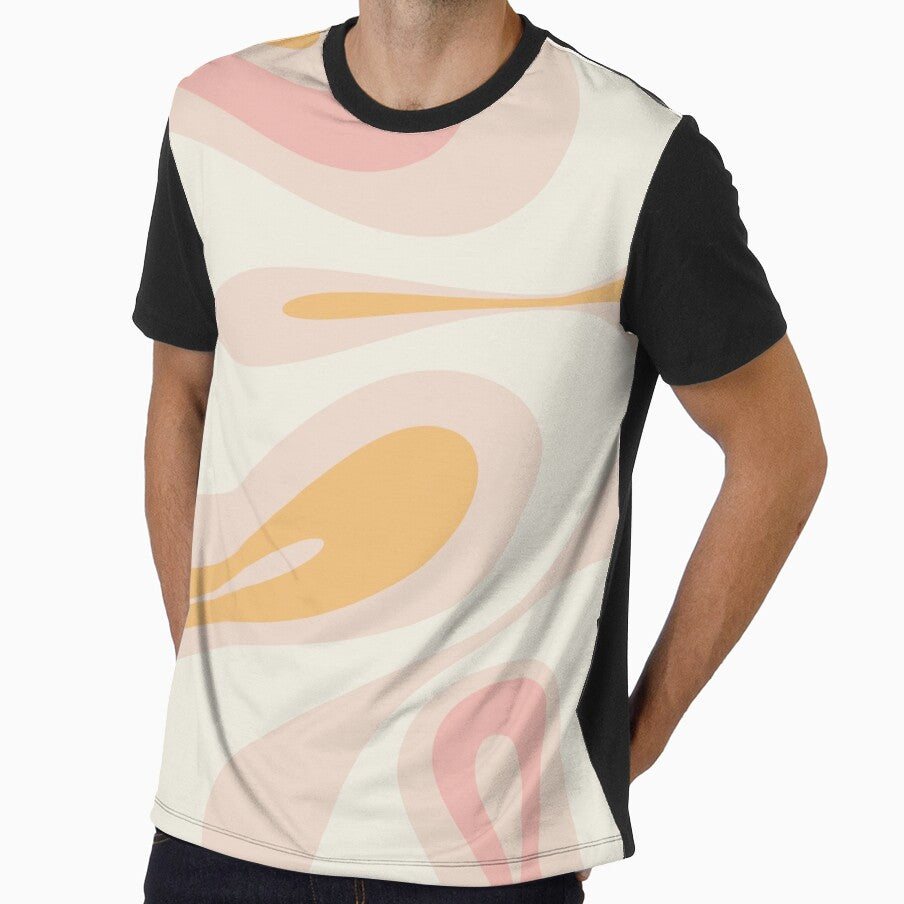 Mellow Flow Retro 60s 70s Abstract Pattern Pale Pink and Mustard by kierkegaard