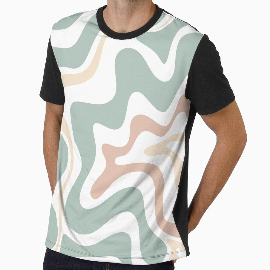 Liquid Swirl Retro Abstract in Light Sage Celadon Green, Light Blush, Cream, and White by kierkegaard