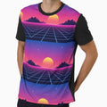 Retro Chrome Grid Sunset Synthwave Horizon Repeat by StickyGuys