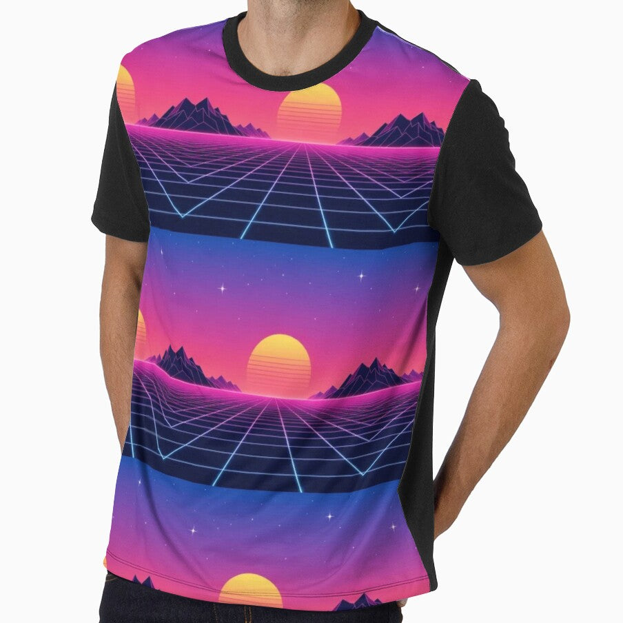 Retro Chrome Grid Sunset Synthwave Horizon Repeat by StickyGuys
