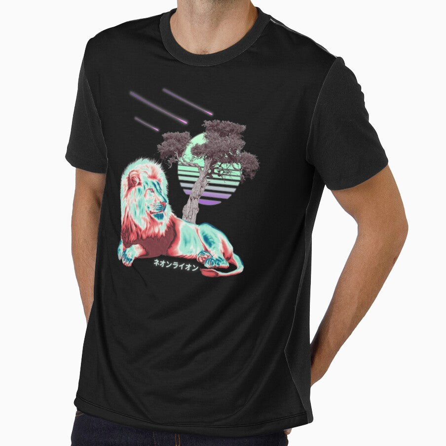 Neon Lion Vaporwave Synthwave Chrome Animal 80s by ShirtVibes