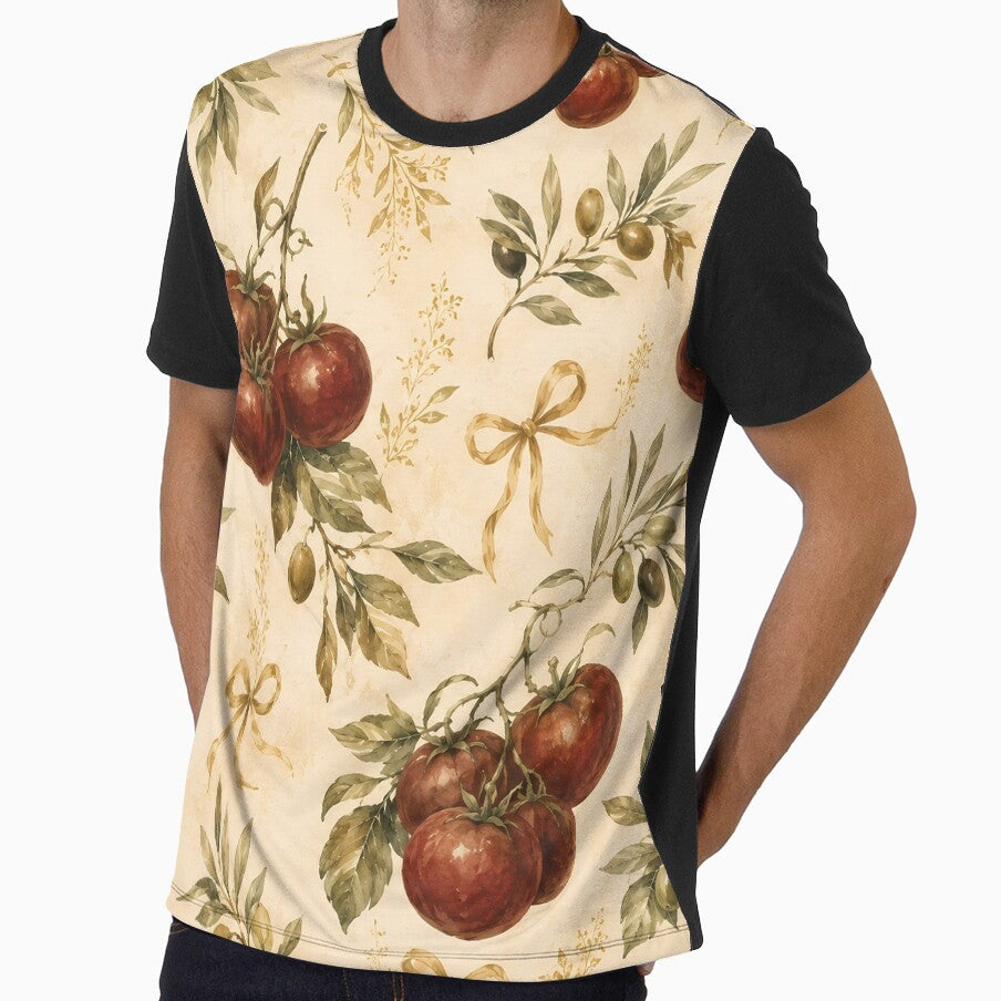 Rustic Tuscan Tomato and Olive Branch Vintage Botanical Pattern by BeataPrint