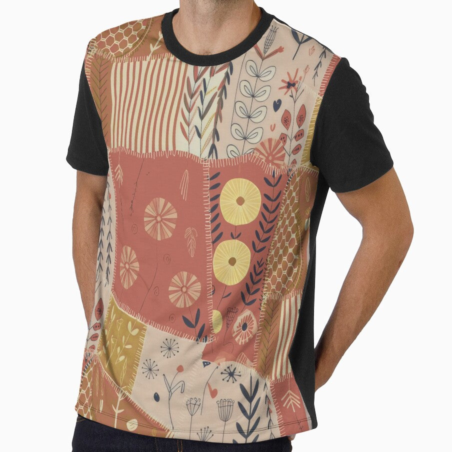 Botanical Patchwork Design with Earthy Colors and Abstract Textile Collage by SplashTastic