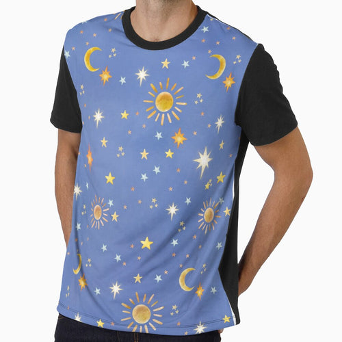 70's Boho Sun Moon Pattern Watercolor by EmLosin