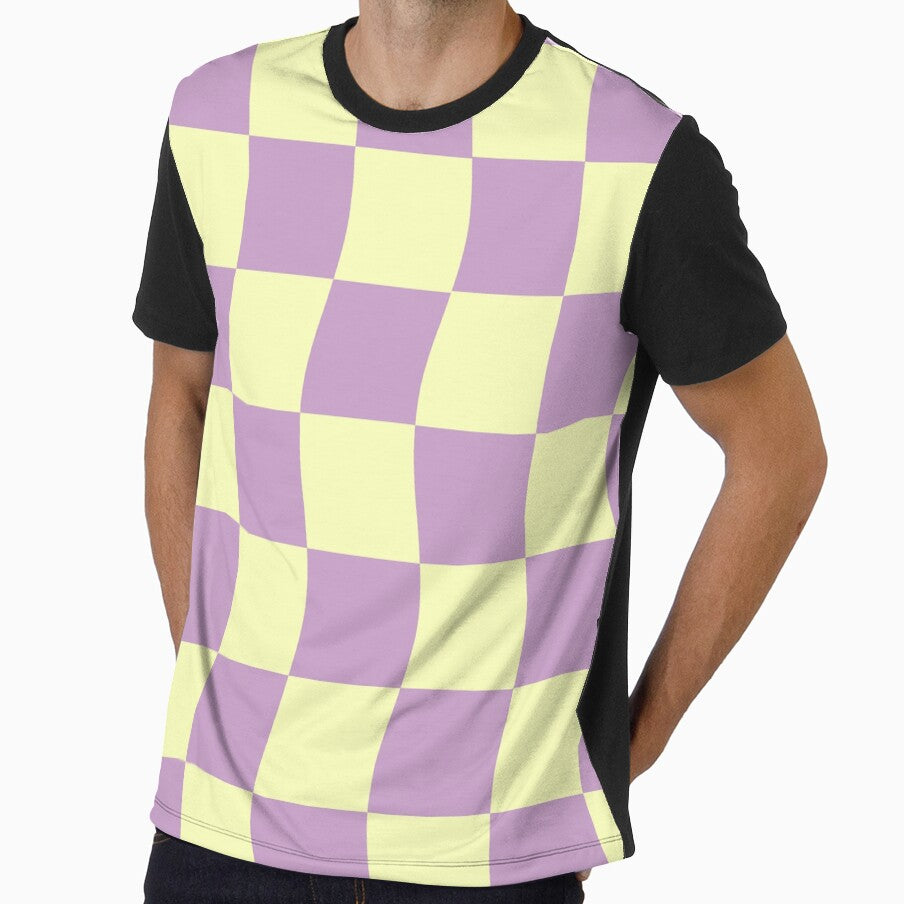 Danish Pastel Purple Yellow Wavy Checkerboard Pattern by JessicaAmber