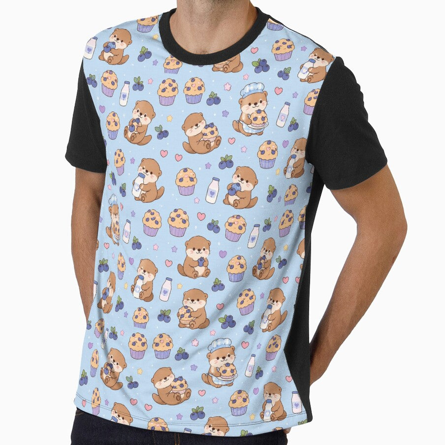Cute Otter Blueberry Muffin Kawaii Pattern by Soft Berry Studio