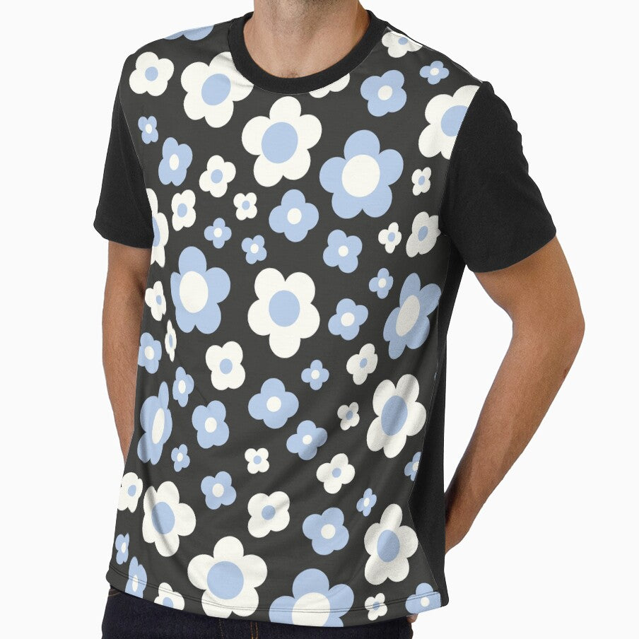 black and blue groovy retro y2k 2000s big pastel flower power 1960s 60s 70s danish aesthetics coconut girl ditsy daisies by blomastudios