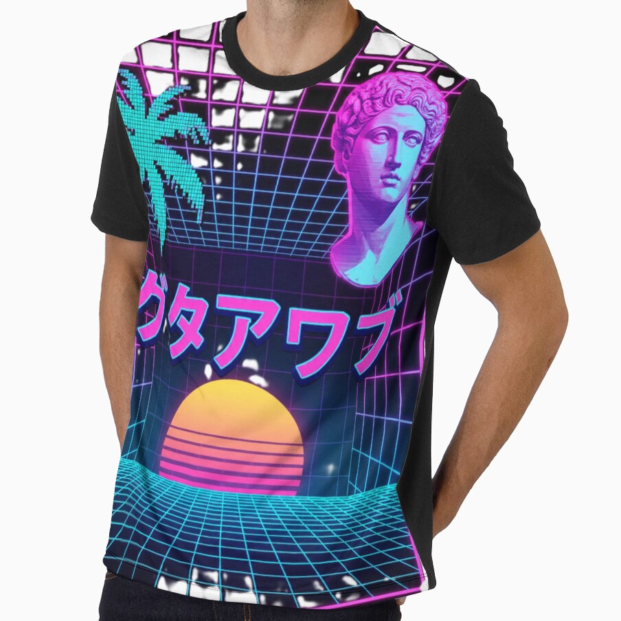 Vaporwave Sunset Grid Japanese Aesthetic T-Shirt by Forestfrost