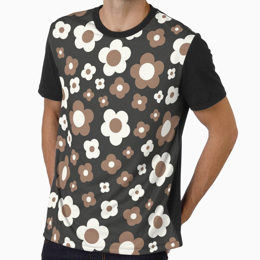 black and brown groovy retro y2k 2000s big pastel flower power 1960s 60s 70s danish aesthetics coconut girl ditsy daisies by blomastudios