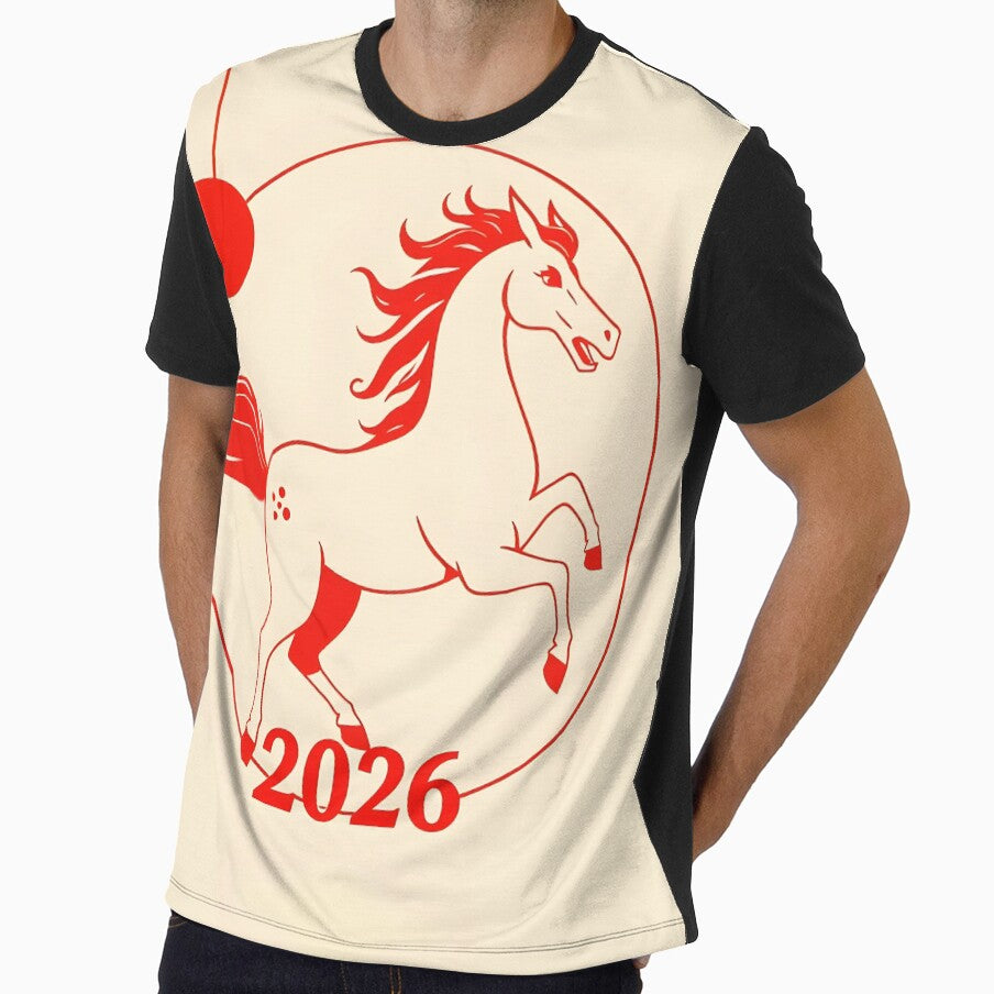 Red Fire Horse and Chinese Lantern – 2026 Chinese Zodiac New Year Design by EmeraldeaDesign