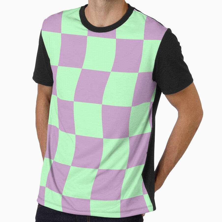 Danish Pastel Purple Green Wavy Checkerboard Pattern by JessicaAmber