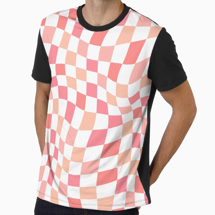 Trippy Checks in Blush and Pink Tones on White by kierkegaard