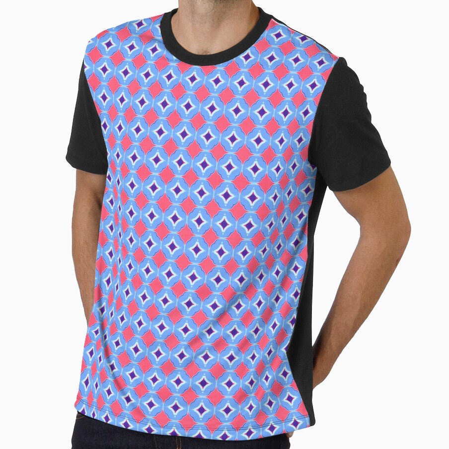 Retro Coral and Blue Floral Medallion - Dopamine Pop Art Pattern by UniqueDesign751
