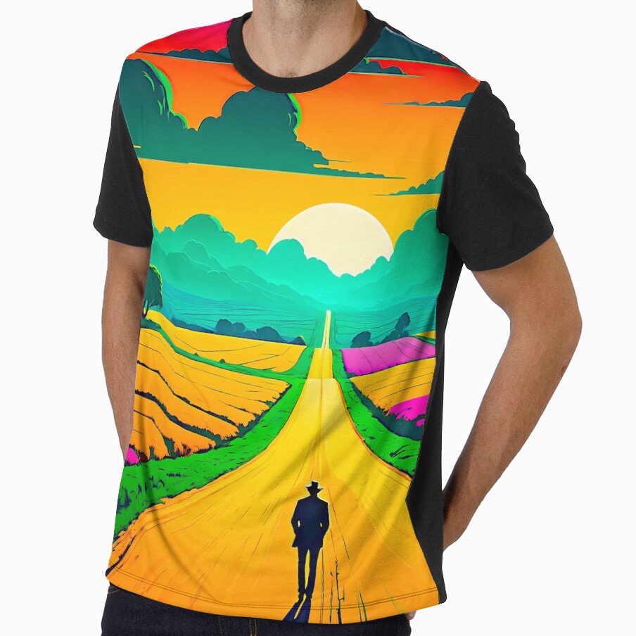 Colourful Pop Art Style Lone Figure On A Deserted Road by liminal-concept