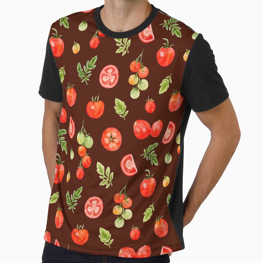 Tomatoes in Watercolor Pattern (Dark Red Background) by andrebalest.art