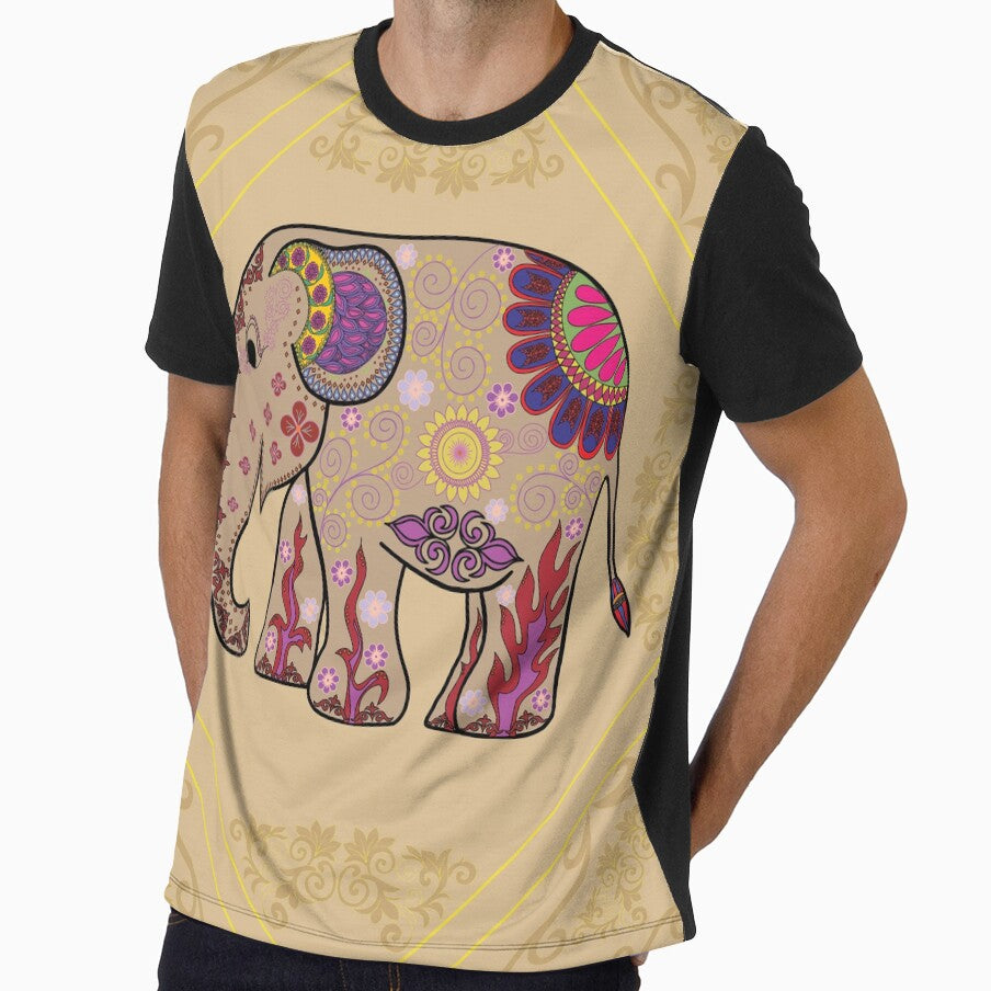 Decorative Thai Elephant Illustration with Floral Mandala Pattern , Exotic Asian Art Design by VividWeave Patterns