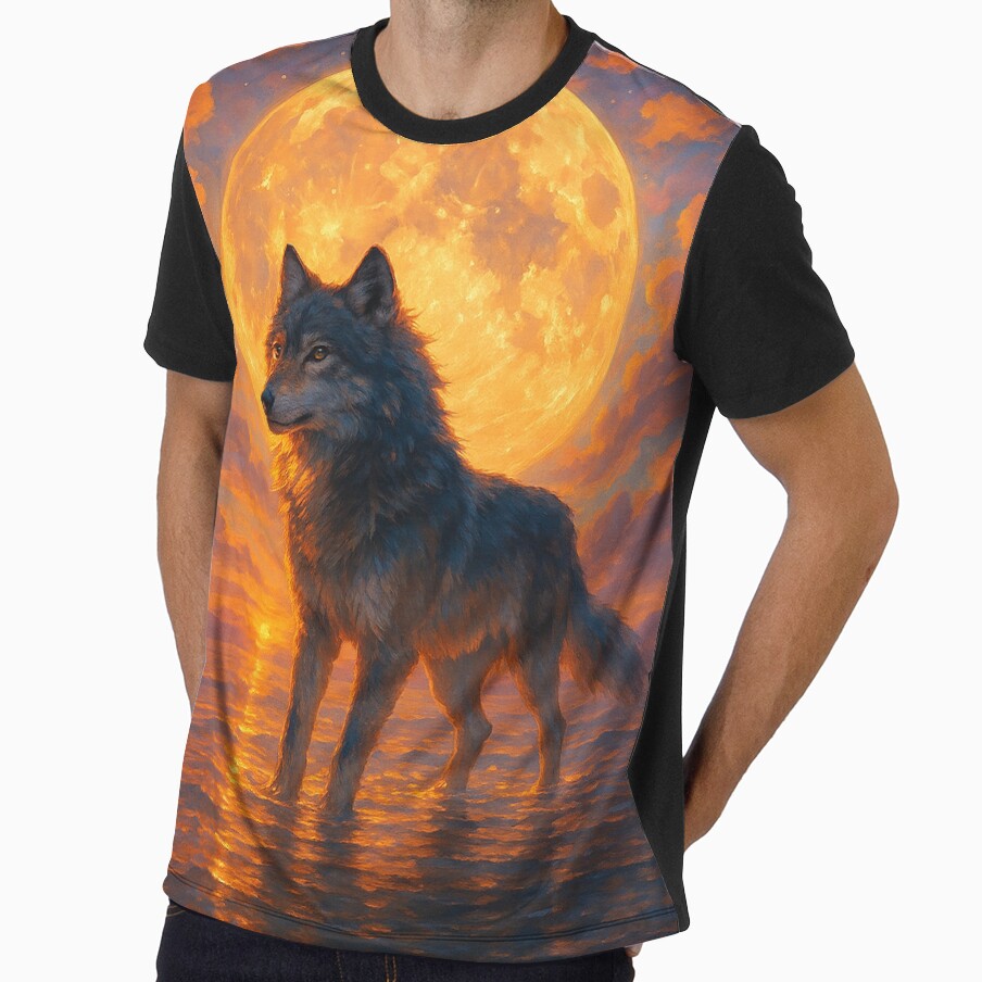 Moonlit Wolf at Sunset – Majestic Fantasy Illustration by alw951