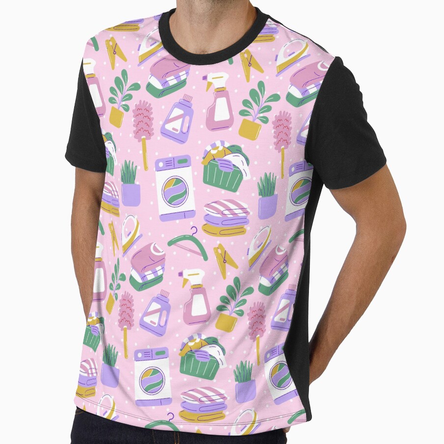 Cute Household Chores Themed Seamless Pattern Pink by MadeByBeata