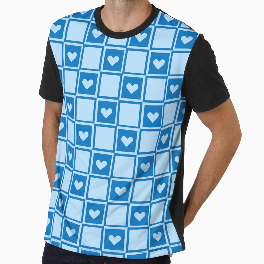 Retro Blue Heart Checkerboard Pattern - Aesthetic Y2K Pastel Plaid by DeeLulu