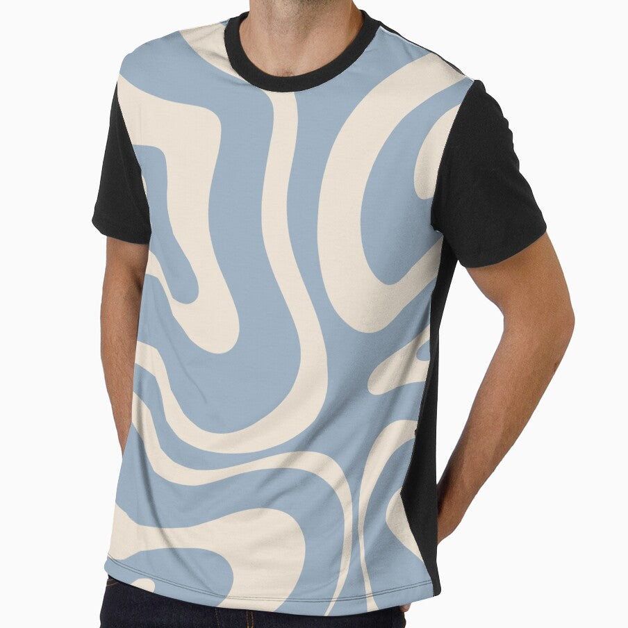 Modern Retro Liquid Swirl Abstract Pattern Square in Muted Light Blue and Cream Beige by kierkegaard
