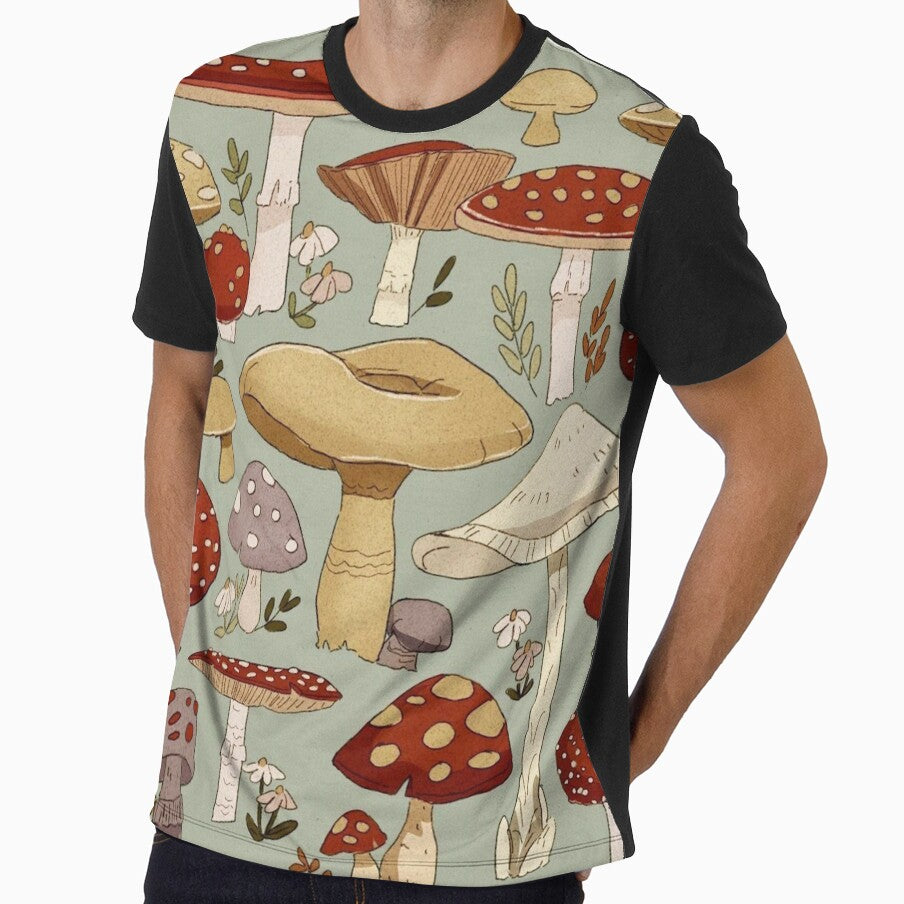 Vintage Woodland Mushroom Pattern – Cottagecore Fungi Botanical Illustration by RJACreative