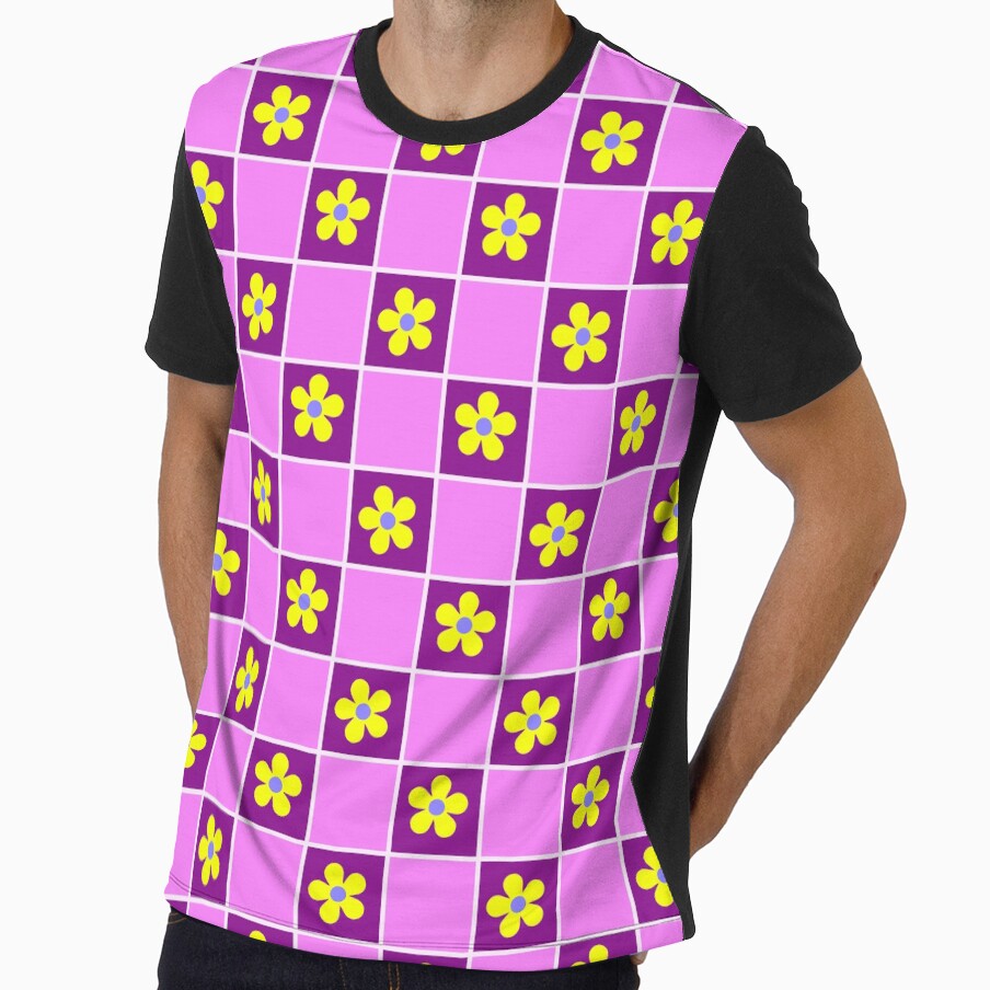 Retro Checkerboard Daisy Pattern - Purple and Pink Groovy Floral Grid by DeeLulu
