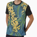 Yellow Golden Wattle flowers, watercolor fine art painting by Joan and Rose