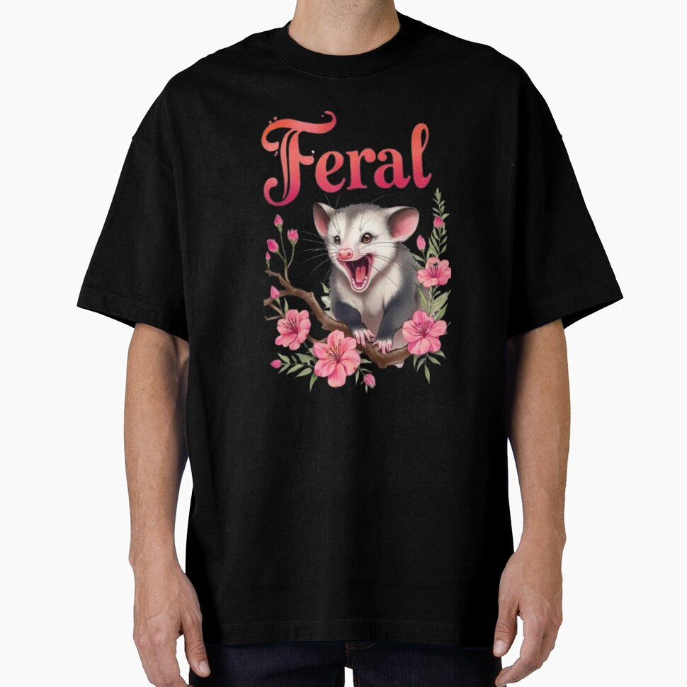 Feral | Cute Screaming Opossum with Pink Flowers | Feral Girl Vibes by NovaVibe828