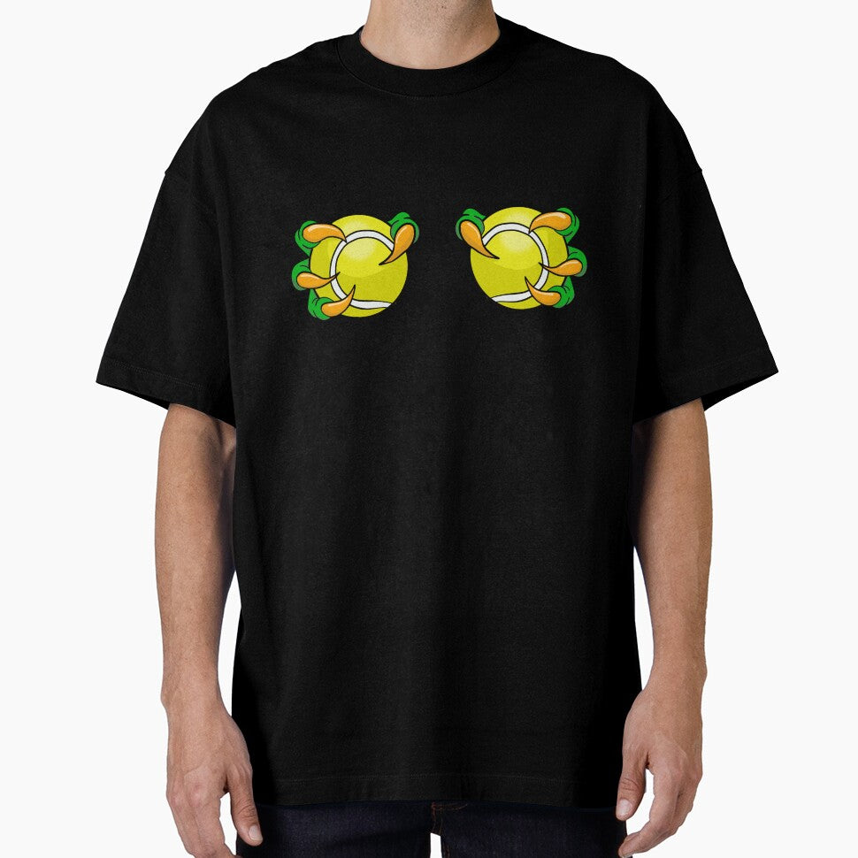 Two padel tennis balls on chest held by dino hands by Cedinho