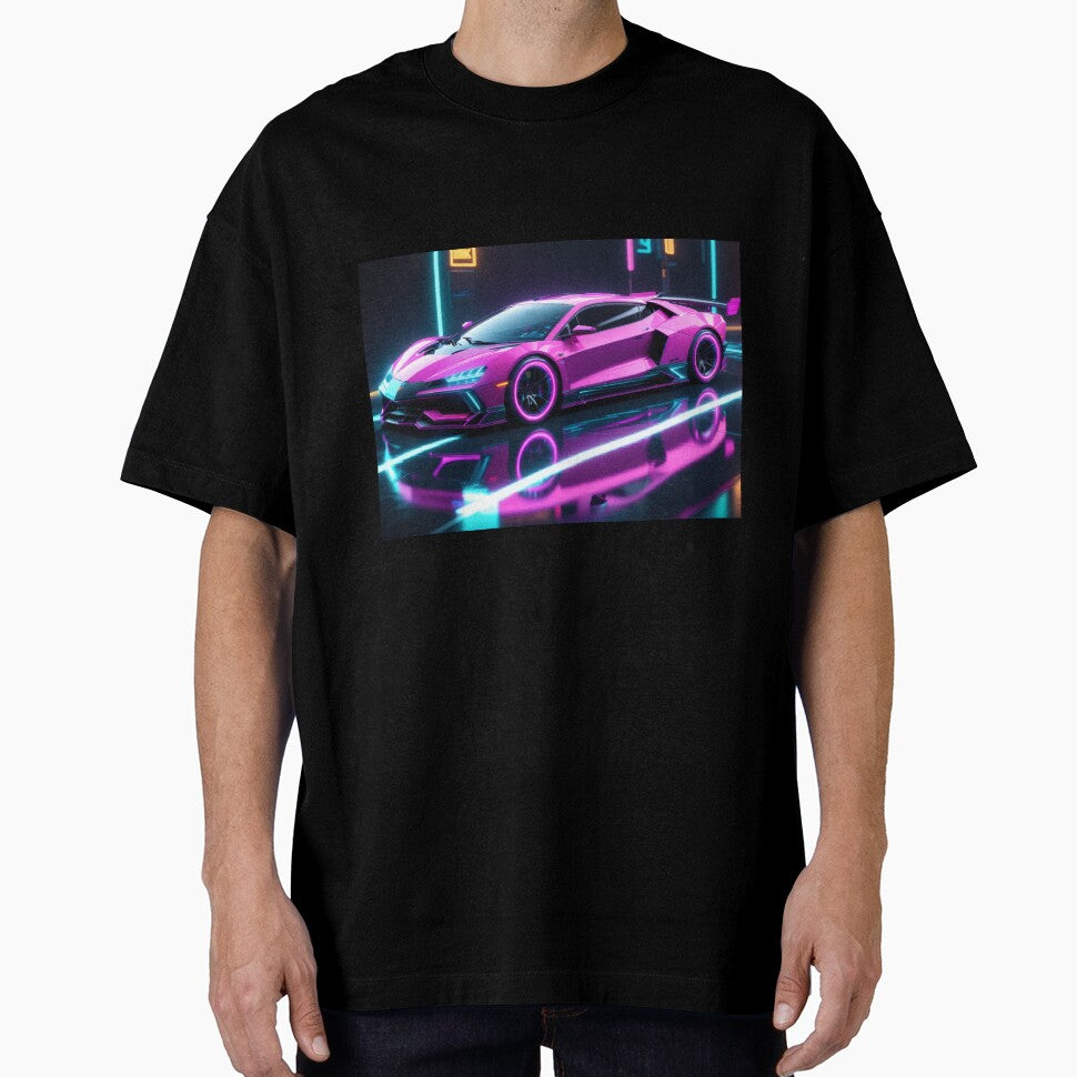 Neon Retro Car – Outrun Synthwave 80s Vaporwave Art by Visualynx