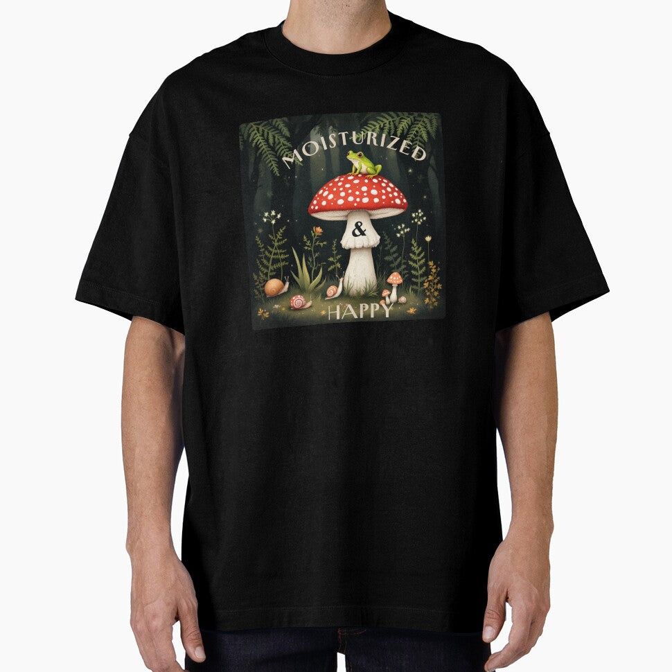 Moisturized and Happy - Funny Goblincore Frog & Mushroom Art by By Dana Studio